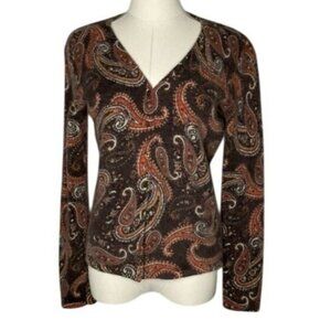 Stunning Angora Lambs Wool V Neck Womens M Paisley Sweater Luxury Cozy Office